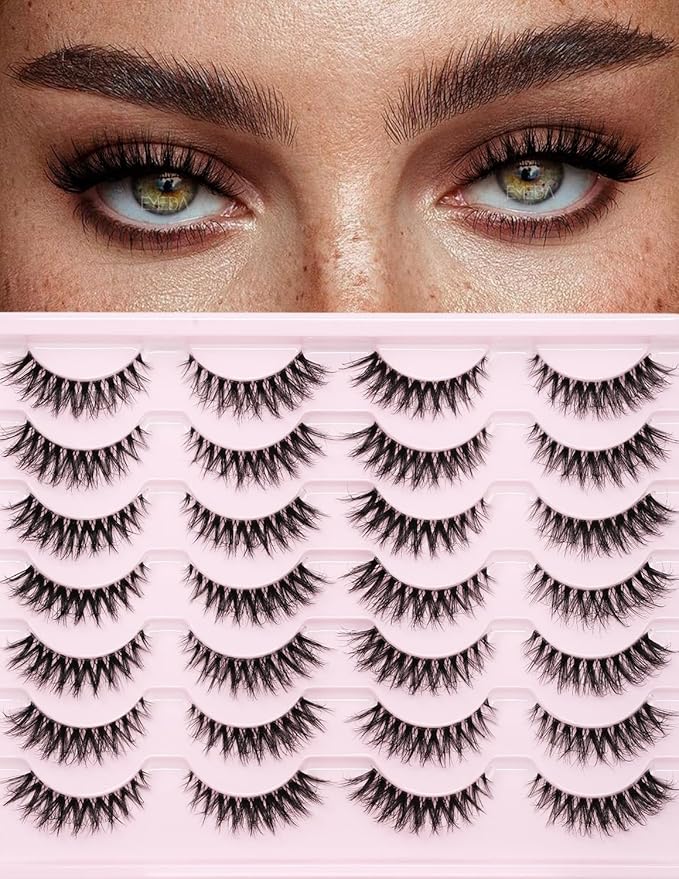 False Lashes Natural Look Eyelashes 14 Pairs 14mm Thick Faux 3D Mink False Eyelashes Natural Looking Fluffy Cat Eye Wispy Strip Lashes Pack by EMEDA (HT13）