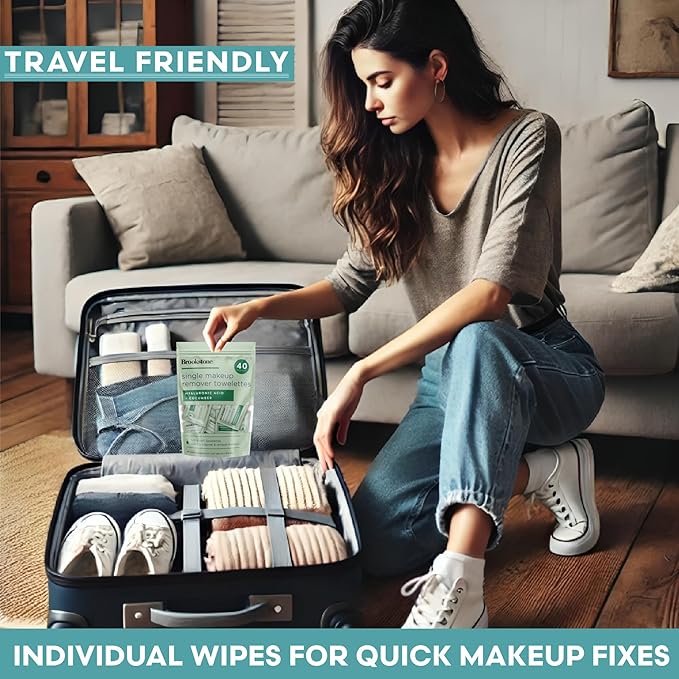 Brookstone Individual Makeup Remover Wipes - Ultra Soft, Makeup Remover Wipe Individually Wrapped, Gently Cleanse & Remove Makeup, 40 Count Makeup Wipes Individually Wrapped