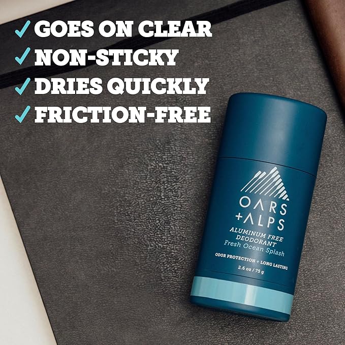 Oars + Alps Deodorant for Men & Women, Aluminum Free Deodorant for Men, Dermatologist Tested, Clean Ingredients, Non Toxic, Vegan, Long Lasting, Odor Protection, Fresh Ocean Splash, 2pk, 2.6oz