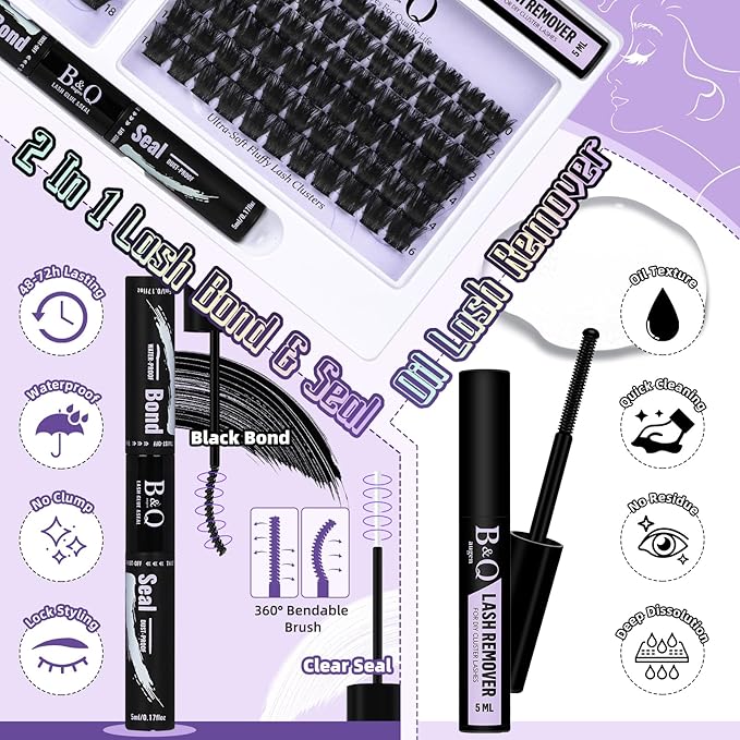 Lash Extension Kit F01 Eyelash Extension Kit 144 PCS Ultralight Eyelash Clusters Lash Clusters Kit 8-18mm DIY Ultra-Soft False Eyelashes at Home with Lash Applicator Tools (Kit，F01)