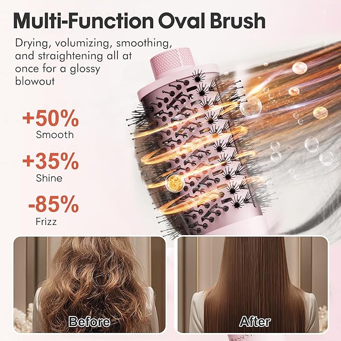 6 in 1 Blow Dryer Brush Set, Powerful Hair Dryer Brush with Auto-Winding Curl L/R, Fast Drying, Smooth Blowouts, Root-Lift Volume, No Heat Damage Frizz-Free Thermal Brush, Hot Air Styler for Travel