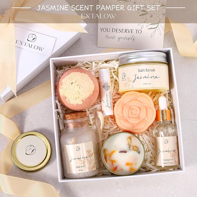 Spa Gifts for Women Christmas Gifts Jasmine Bath Gift Baskets Relaxing Self Care Gift for Mom Girlfriend Sister Wife Auntie Home Bath Care Package Thank You Gift Birthday Gift Friendship
