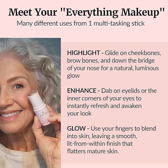 Vibriance Makeup Simplified Illuminate Stick - All-in-One, Mature Skin Highlighter - Lips, Cheeks, Eyes Cosmetics for Older Women