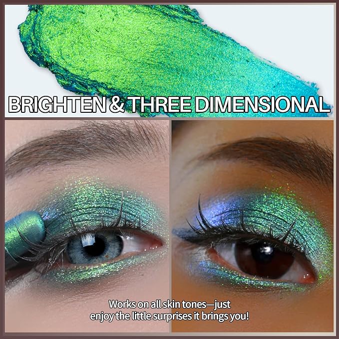 CHARMACY Duochrome Glitter Eyeshadow Stick, Chameleon Metallic Shimmer Smoky Eye Shadow, Long-Lasting Water-Resistant Formula, High Pigmented, Built-in Smudger #06