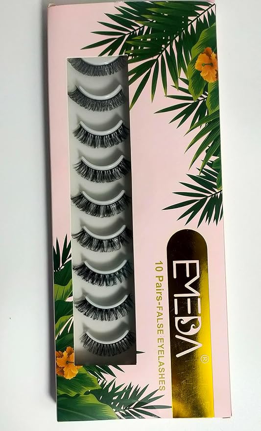 EMEDA False Eyelashes Natural Lashes Wispy 0.01mm Ultra Thin Band 12mm Pestañas Postizas Naturales Cat Eye 10 Pairs Invisible Clear Band 3D Demi Wispies Short Fake Eye Lashes Strips Handmade (005)