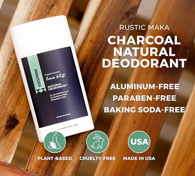 Rustic MAKA Natural Deodorant for Women, Luna Bliss, Cruelty-Free, Aluminum-Free, Paraben-Free, No Baking Soda, Activated Charcoal + Magnesium