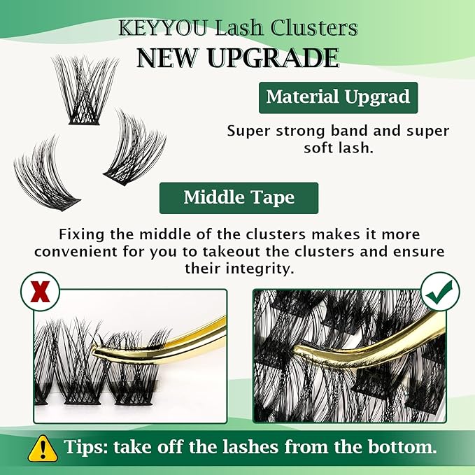 Lash Clusters 96pcs Individual Lashes Y01 C Curl 16mm Cluster Lashes KEYYOU Volume Wispy Lash Extension Soft&Comfortable Easy DIY at Home(Y01,C-16mm)