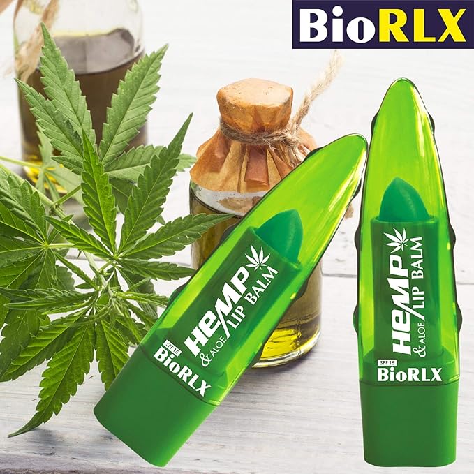 BioRLX 99% Purity Aloe Vera Lip Balm - Natural Moisturizing Unisex Lip Care for Hydrated and Radiant Lips (Hemp Oil & Aloe Vera, 0.12 Ounce (Pack of 1))
