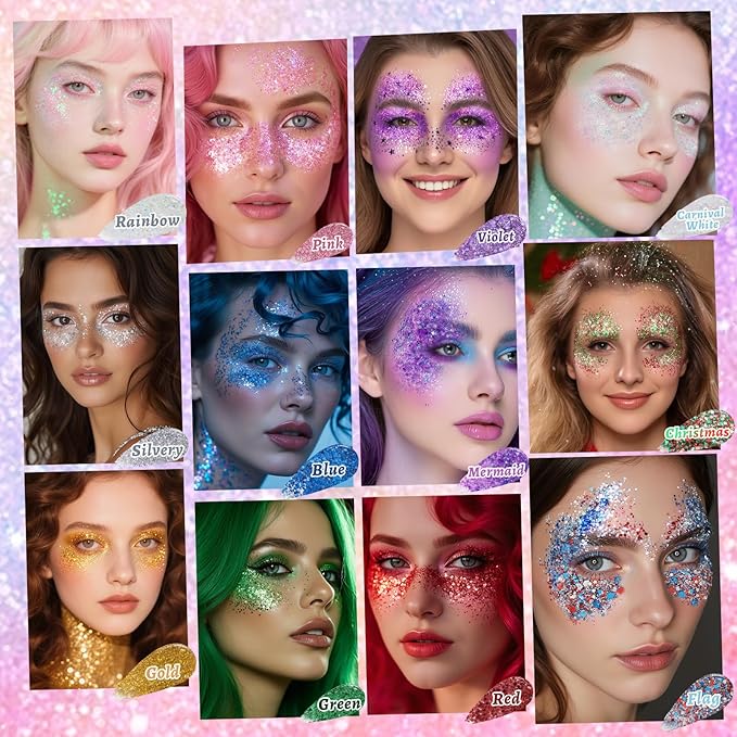 Rainbow Face and Body Glitter Stick for Sparkling Makeup, Hair Glitter Accessories for Women, Highlighting Stick for Fairy Dust Makeup, Cheerful Face Glitter for Festive Parties and Carnivals