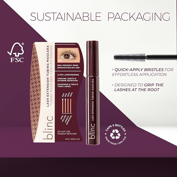 Blinc Lash Extension Tubing Mascara, Extreme Lengthening and Defining Mascara with Biotin, Ultra-Longwearing Washable Mascara, Clean, Vegan and Cruelty-Free, 9mL / 0.30 Fl. OZ (Black)