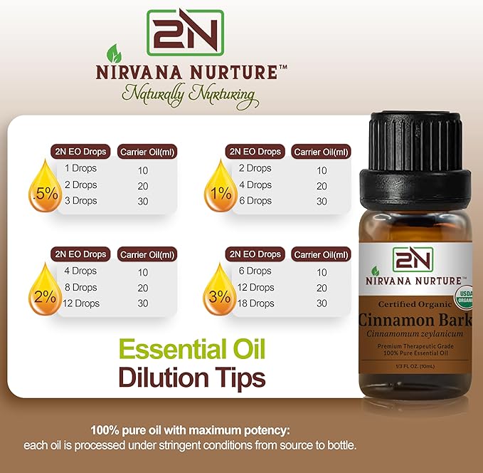 Cinnamon Bark Essential Oil USDA Certified Organic, 100% Pure Natural Premium Grade, Undiluted