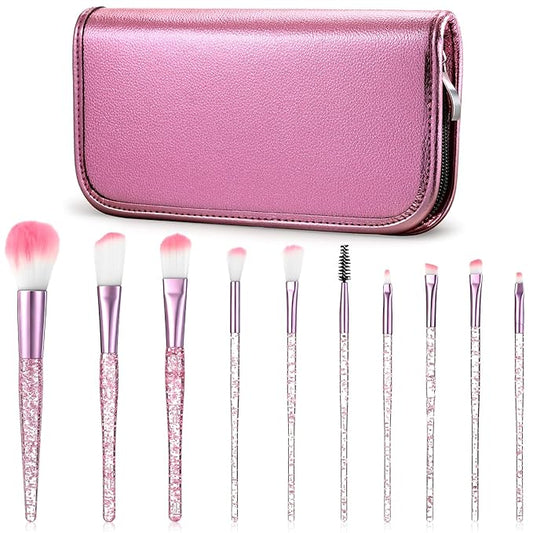 Glitter Crystal Makeup Brush Set, 10 Pcs Cute Makeup Brushes with Exquisite Storage Gift Box Bling Concealer Eye Shadow Eyeliner Blush Lip Blending Synthetic Brush Tools Kit Make up Brushes for Women