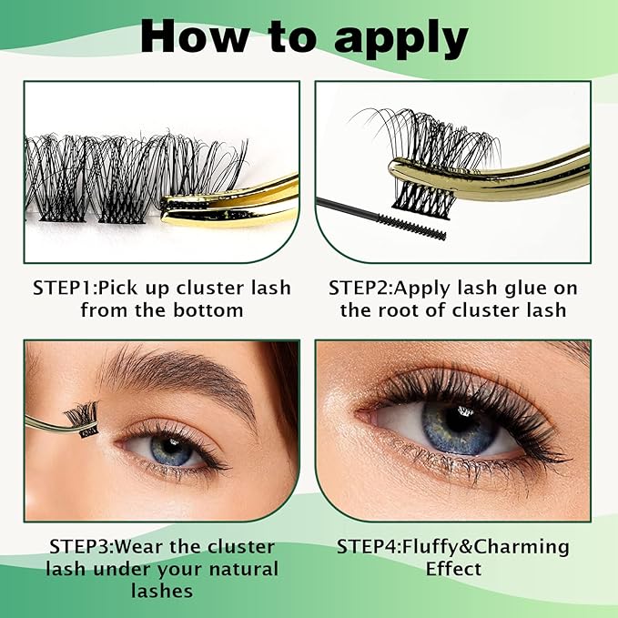 Lash Clusters 96pcs Individual Lashes D Curl 16mm Cluster Lashes KEYYOU Volume Wispy Lash Extension Soft&Comfortable Easy DIY at Home(Y11 D-16mm)