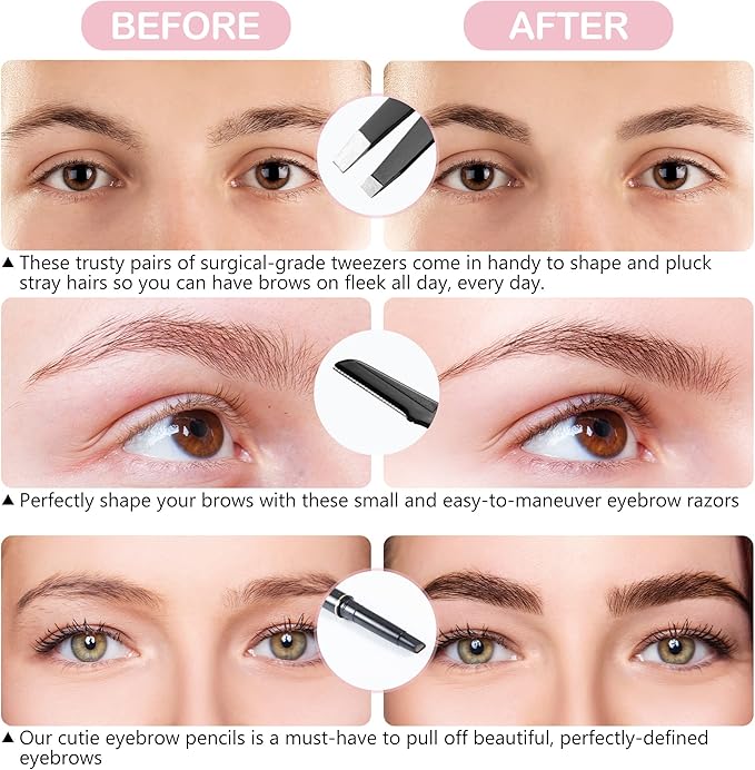 Eyebrow Trimmer 8-Pack - Eyebrow Tweezers Set - Eyebrow Shaping Kit for Women & Men With Razor, Brush With Comb, Pencil, and Scissors in Padded Case