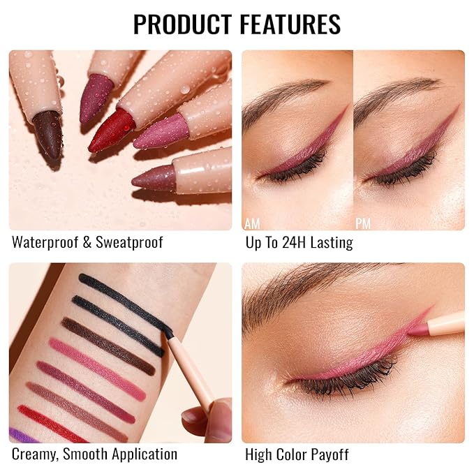 Oulac Shimmer Black Eyeliner Pencil, Waterproof Retractable Eye Liner Pen, Long Lasting Smudge Resistant, Vegan & Cruelty-Free, 02 Light Year