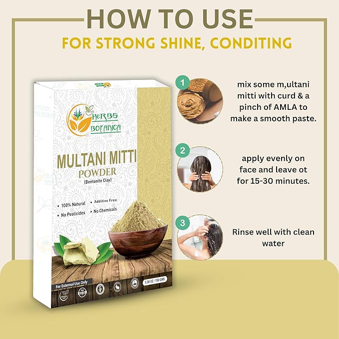 Multani Mitti Earth Clay (Bentonite & Kaolin), 100% Natural Indian Healing Clay Mask for Skin Care, Natural Deep Cleansing, Pure Grade Facial Mask, Calcium & Sodium Clay, 5.3 oz