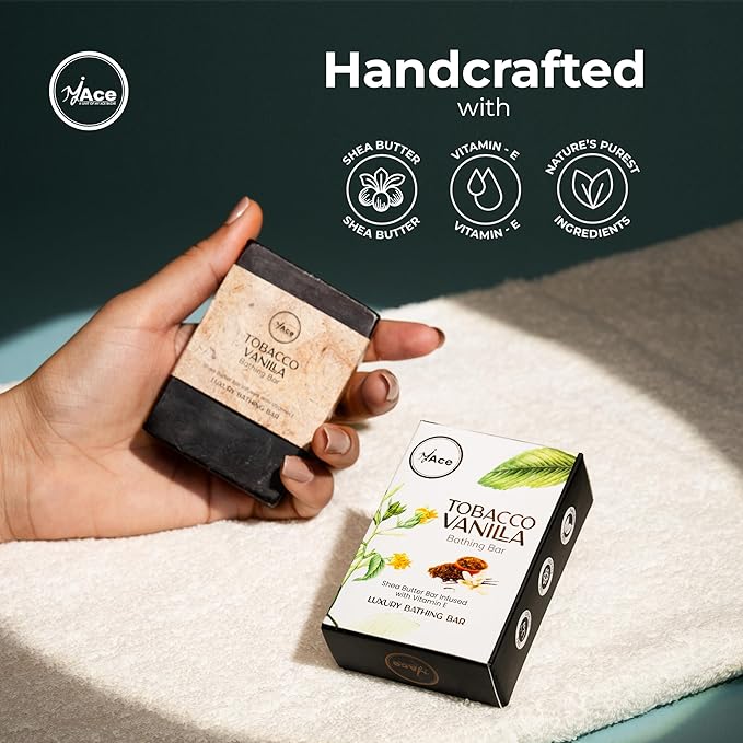 MY ACE Tobacco Vanilla Handmade Bathing Bar – Natural Soap with Coconut Oil, Shea Butter & Vitamin E – SLES-Free, Moisturizing & Gentle Cleanser (3.5oz, Pack of 1)