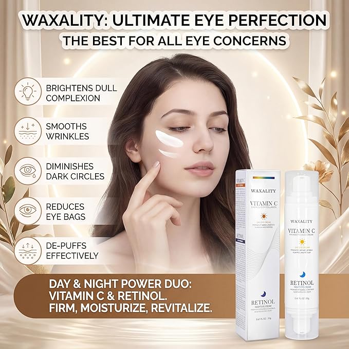 Under Eye Cream Dark Circles, Under Eye Skin Treatment Cream Reduces Puffiness, Fine Lines, Wrinkles and Eye Bags, Day & Night Brightening, Moisturizing & Firming Eye Serum with Vitamin C & Retinol