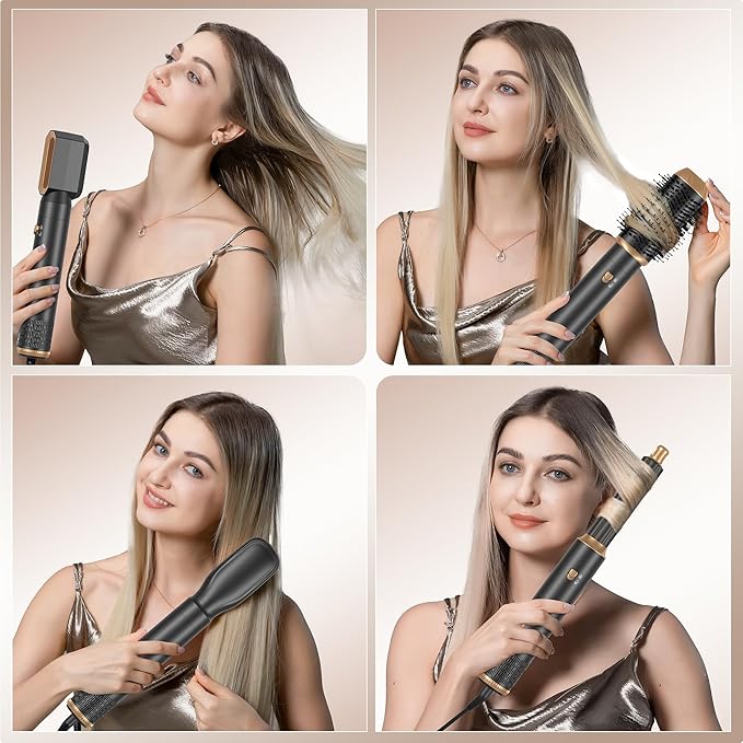 6 in 1 Blow Dryer Brush, Upgrade Hair Dryer Brush Set Negative Ion Air Styler Curling Wrap Air Curler, Hot Air Brush Curling Iron Hair Styling Tools As A Gift for Straight/Curl/Dry/Smooth