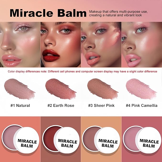 4 Color Multi Glow Blush BalmFace Makeup, Face Creamy Blush for Women Cheek Lip Eye, Lightweight & Blendable Color Blush Palette for All Skin Types(02 Earth Rose)