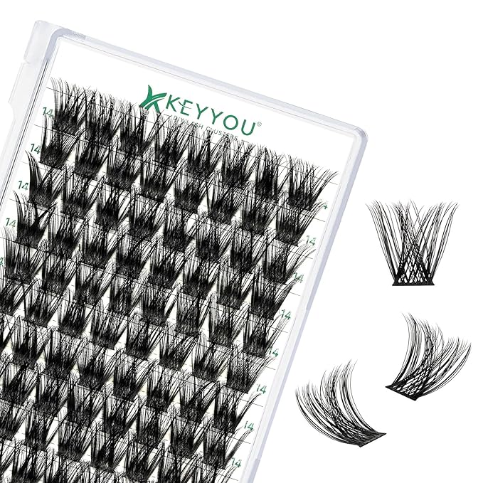 Lash Clusters 96pcs Individual Lashes Y01 C Curl 14mm Eyelash Clusters KEYYOU Volume Wispy Lash Extension Soft&Comfortable Easy DIY at Home(Y01,C-14mm)