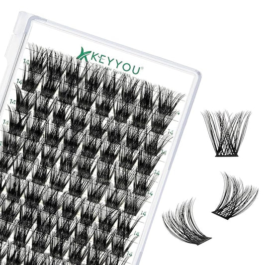 Lash Clusters 96pcs Individual Lashes Y01 C Curl 14mm Eyelash Clusters KEYYOU Volume Wispy Lash Extension Soft&Comfortable Easy DIY at Home(Y01,C-14mm)
