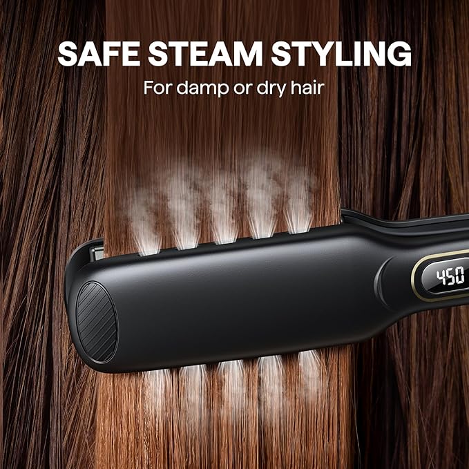 Wavytalk Wet to Straight Hair Straightener, Titanium 1.75 Inch Vent Sesh Wide Flat Iron, Straightener for Damp or Dry Hair with Dual Voltage Leave Silky & Smooth, Black