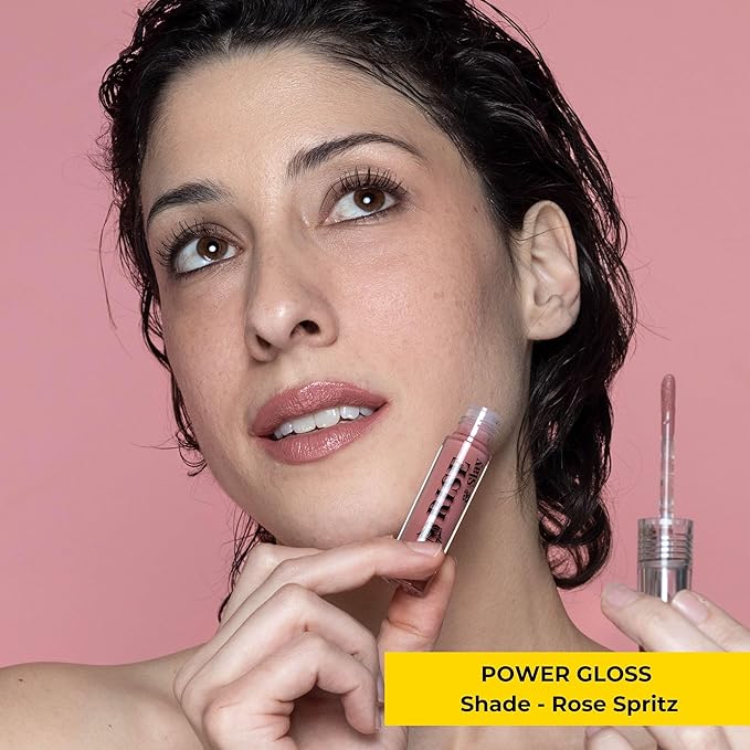 Power Gloss – Nude Pink Vegan High Pigment, Non-Sticky Lip Gloss with Hyaluronic Acid, Jojoba & Vitamin E for Moisturized, Plump, Glossy Lips (Rose Spritz)
