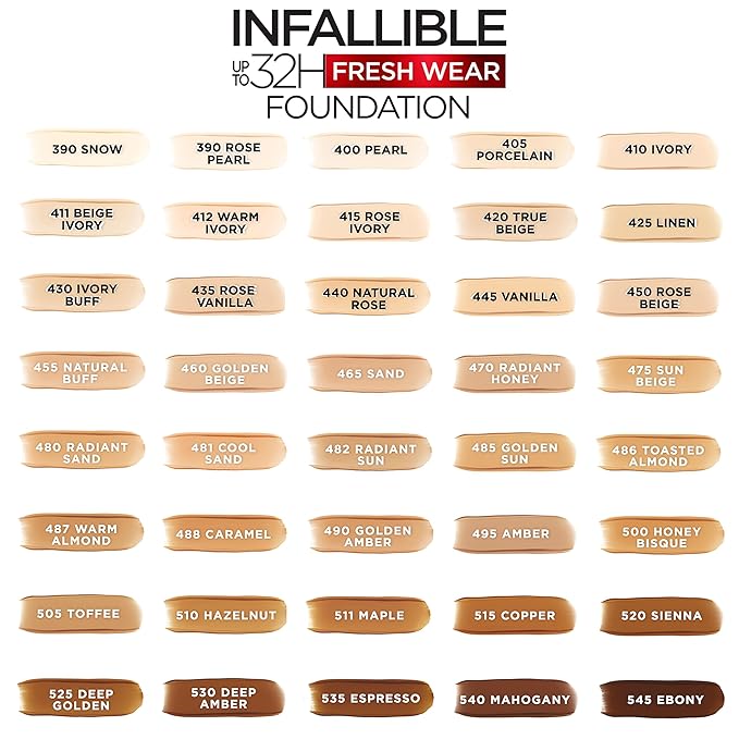 L'Oreal Paris Makeup Infallible Up to 32 Hour Fresh Wear Lightweight Foundation, 445 Vanilla, 1 Fl Oz, Packaging May Vary