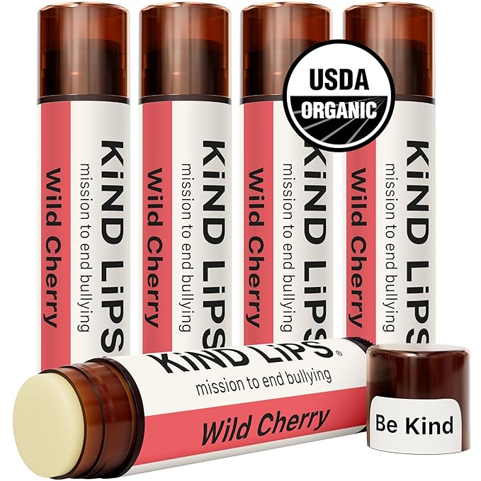 Kind Lips Organic Wild Cherry Lip Balm 5-Pack - USDA Organic, Natural Chap stick Alternative for Dry Lips | Gluten-Free, Cruelty-Free