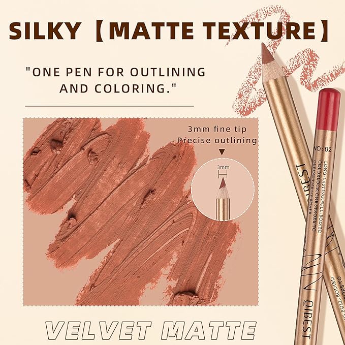 12 Colors Lip Liner Set, Brown Pink Red Series Lip Liners, Plump Nude Lip Shape No Smudge Longwear Smooth Lip Pen Waterproof Lipstick High Pigmented Natural Lip Makeup Pencil