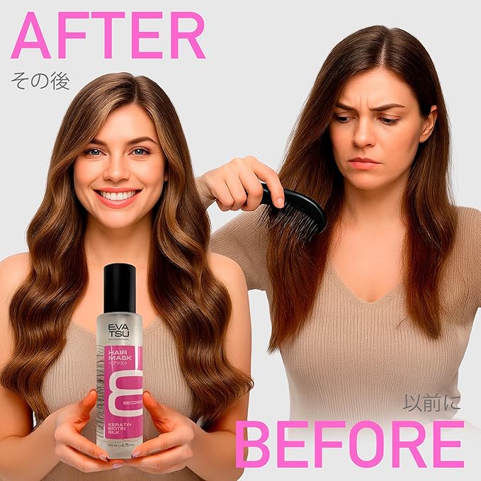 8-Second Hydrating Hair Mask Spray - Rinse-Out Deep Keratin Treatment for Dry, Damaged, Frizzy, & Color-Treated Hair – Anti-Frizz Detangler for Silky, Glossy, Smooth Results, 6.75 oz.