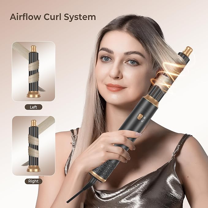 6 in 1 Blow Dryer Brush, Upgrade Hair Dryer Brush Set Negative Ion Air Styler Curling Wrap Air Curler, Hot Air Brush Curling Iron Hair Styling Tools As A Gift for Straight/Curl/Dry/Smooth