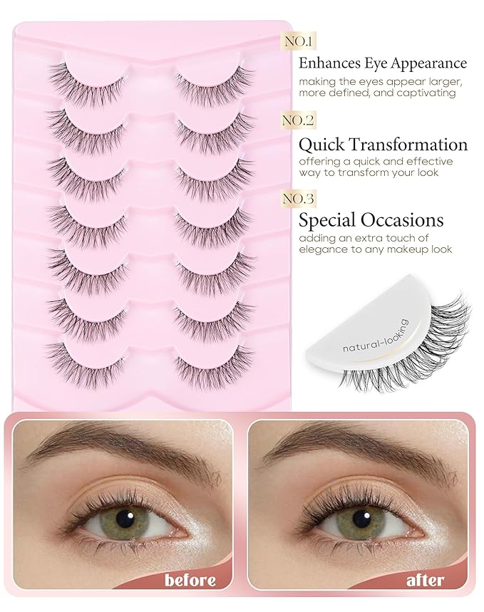 Onlyall Natural Eyelashes Wispy Lashes Clear Band Lashes Natural False Eyelashes C Curl Lashes Fake Eyelashes Natural Lashes 13mm Lashes H6