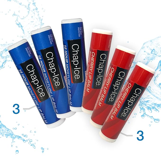 Chap-Ice Full-Stick Traditional Lip Balm with SPF - 6 count (6 Count, Cherry (SPF-4) & Moisture (SPF-15))