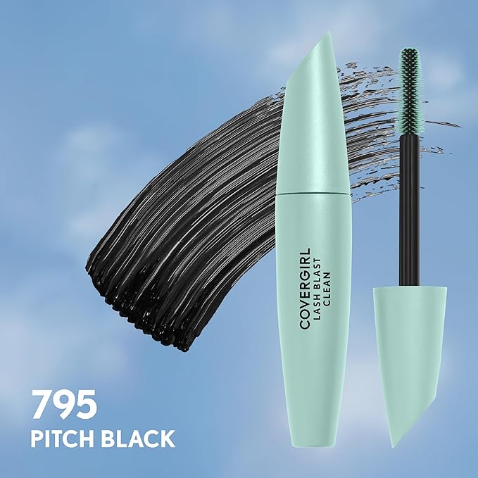 CoverGirl Lash Blast Clean Volume Mascara, Vegan Formula, Volumizing, Smudge-Proof, Cruelty Free, Pitch Black, 1 Count