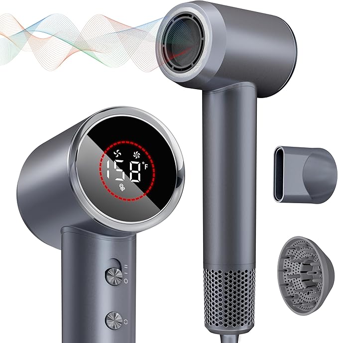 Hair Dryer, 160000 RPM Professional High Speed Ionic Blow Dryer 200 Million Negative Ions & Heat-Control & Low Noise Hairdryer with Magnetic Diffuser for Faster Drying All Hair Types, No Heat Damage