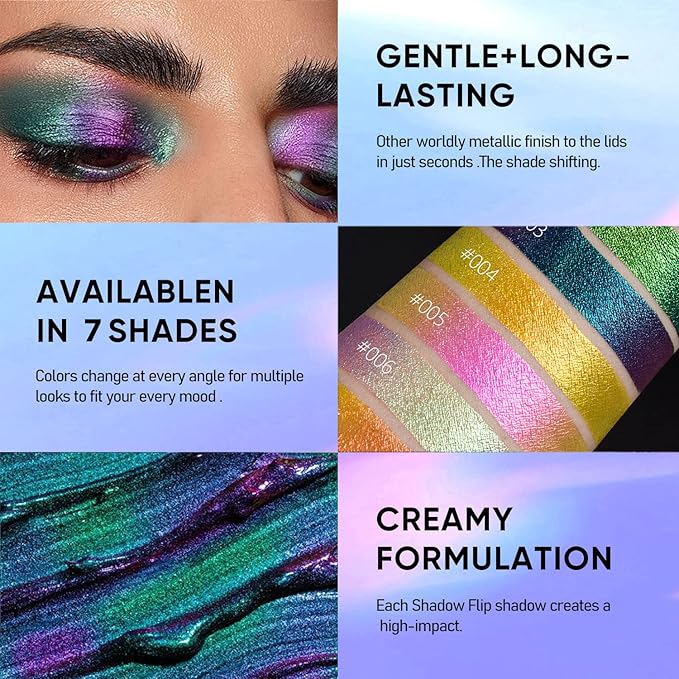 MAKI YIKA Glitter Eyeshadow Teal Liquid Multichrome Eyeshadows Long Lasting, Metallic Chameleon Eye Shadow Smudgeproof Holographic Eye Topper Glitters (#3 Dawn)
