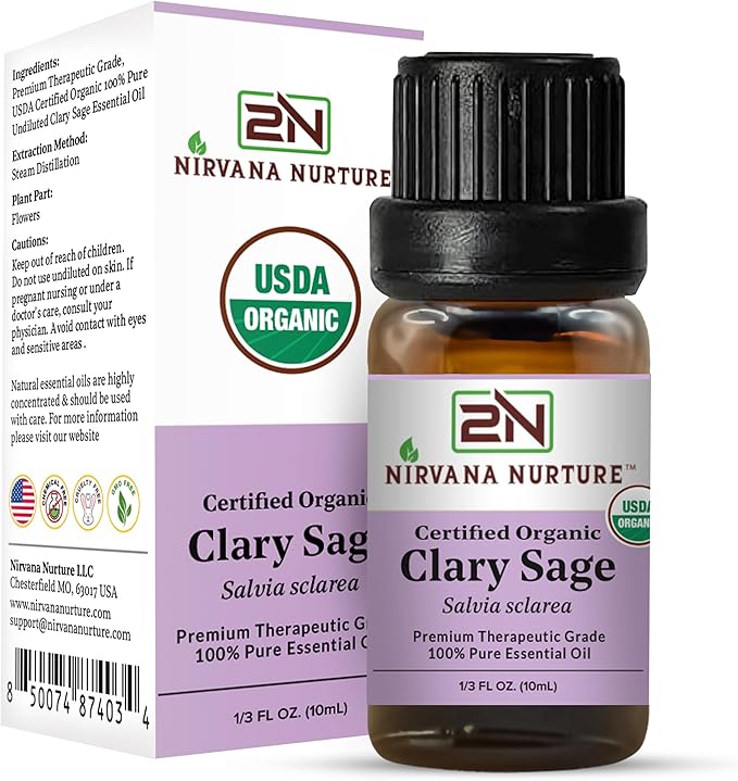 Clary Sage Essential Oil USDA Certified Organic, 100% Pure Natural Premium Grade, Undiluted