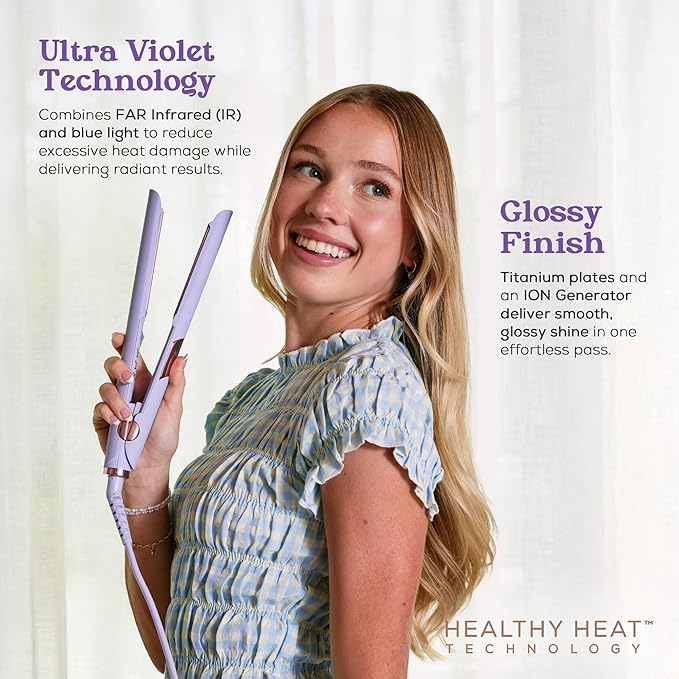 SUTRA Ultra Violet Flat Iron - 1” Infrared & Blue Light Ceramic Flat Iron with Ionic Technology, Digital Temp Control to 450°F, Floating Plates, Dual Voltage, Auto Shut Off, Smooth Styling