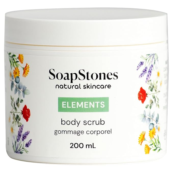 Soapstones Cedar and Elements Exfoliating Body Scrub - 200 mL - Gentle and Soothing with Safflower Seed Oil - Rosemary and Mint Infused Body Scrub Exfoliator