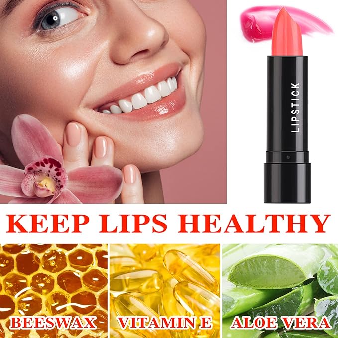 4 Pcs Color Changing Change Lipstick,Magic Lipstick Jelly Lip Balm,Moisturizer Tinted Lip Tint Stain Long Lasting Waterproof Temperature Color Change Lip Gloss