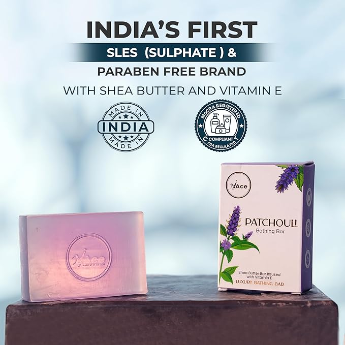 MY ACE Patchouli Aromatherapy Bathing Bar – Handmade Soap with Patchouli Essential Oil & Coconut Oil, Shea Butter & Vitamin E, SLES-Free, Deep Moisturizing (3.5oz Each, Pack of 3)