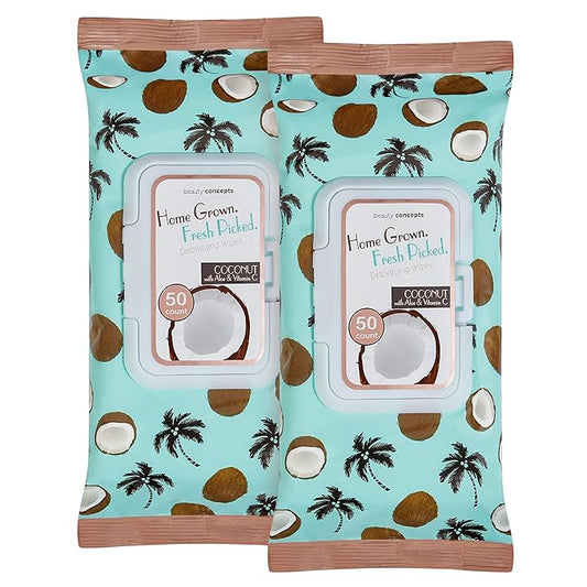 B.C. Beauty Concepts Makeup Remover Wipes – Gentle Facial Wipes for Easy Makeup Removal, 100 Count (Pack of 2), Coconut with Aloe & Vitamin C