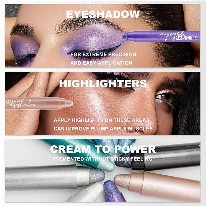 Black Eyeshadow Stick, Highlighter Eye Liner,Eye Brightener Stick, Shimmer Creamy Eyeshadow, Waterproof eye shadow Pencil Long Lasting Eye Shadow Makeup.#7 black shimmer