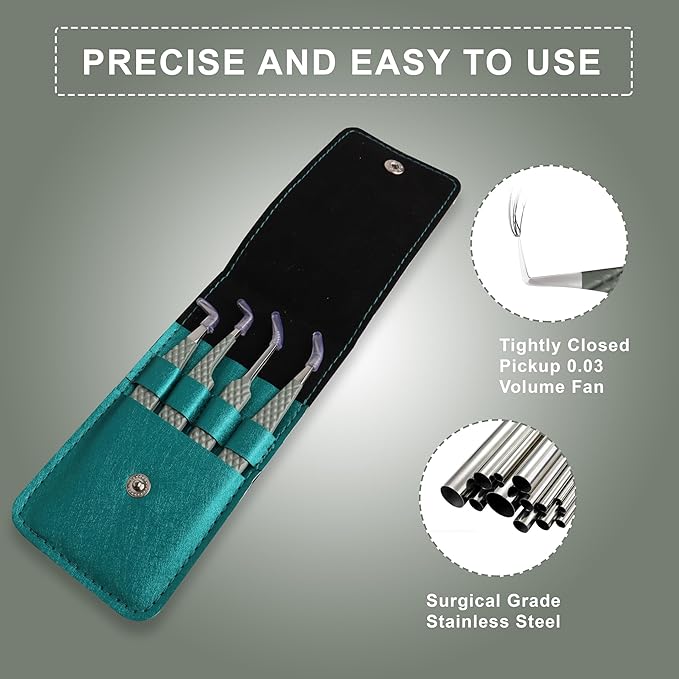 Fiber Tip Lash Tweezers For Eyelash Extension Tweezers Professional Eyelash Extension Tweezer - Set of 4 Pcs Diamond Grip Stainless Steel Fiber Tweezer (4, Green)