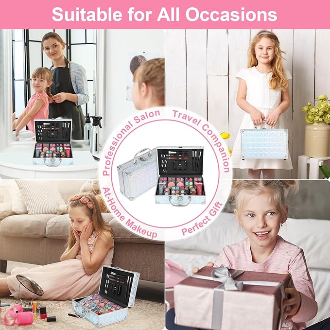 Anpro All-In-One Makeup Kit with Carry Case, Pro Teen Makeup Set, Girls Makeup Kit for Teens Tween Women, Full Starter Cosmetics Kit with Brushes, Lipsticks, Eye Shadows Palette, Blushes, Glitter Gel