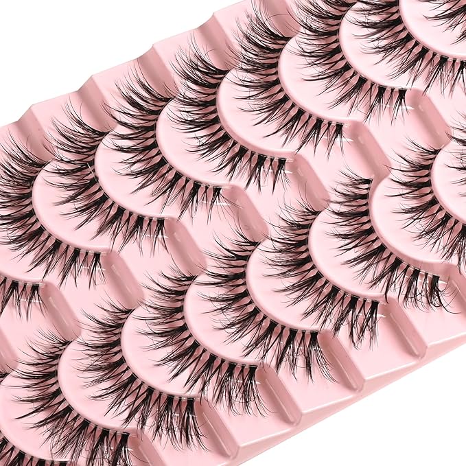 FARRED False Eyelashes Thin Band Wispy Lashes Cat Eye Lash Strips Invisible Short Fake Strip Lash Clusters