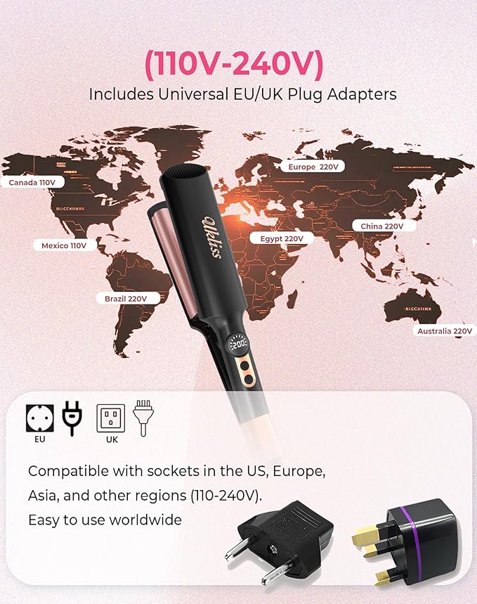 Ukliss Crimper Hair Tool Mini 0.4 Inch Travel Waver Hair Tool for Women Small Double Barrel Waver S Curling Iron Dual Voltage (110-240V) with European Plug Adapter, 5 Temps, Anti-scalding (Black Gold)