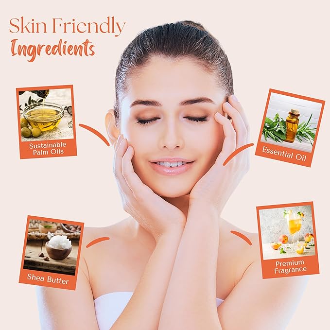 Wavertree & London Peach Bellini Scented Natural Soap (8 Bars), 7oz Moisturizing French Triple Milled Soap Bars enriched with shea butter - Pure Plant Oil Bath & Body Bars for All Skin Types